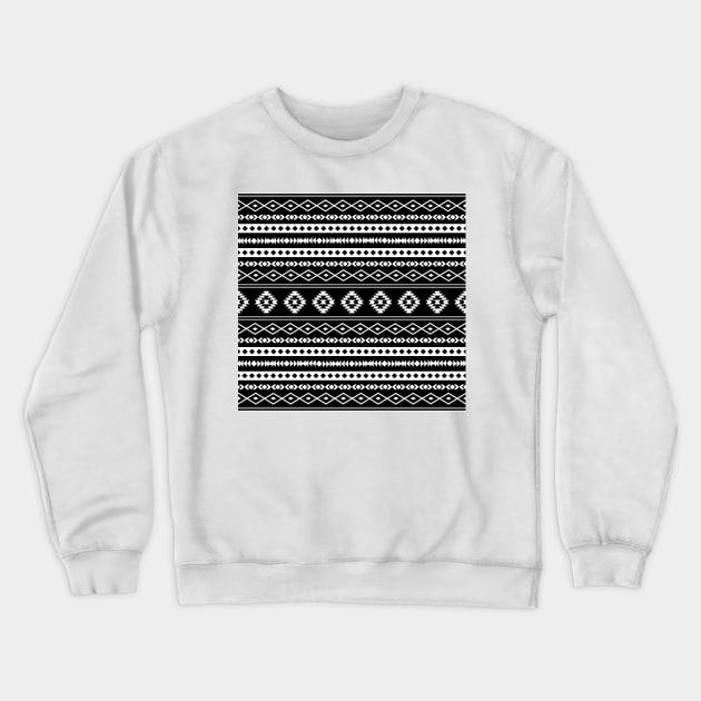 Aztec White on Black Mixed Motifs Pattern Crewneck Sweatshirt by NataliePaskell